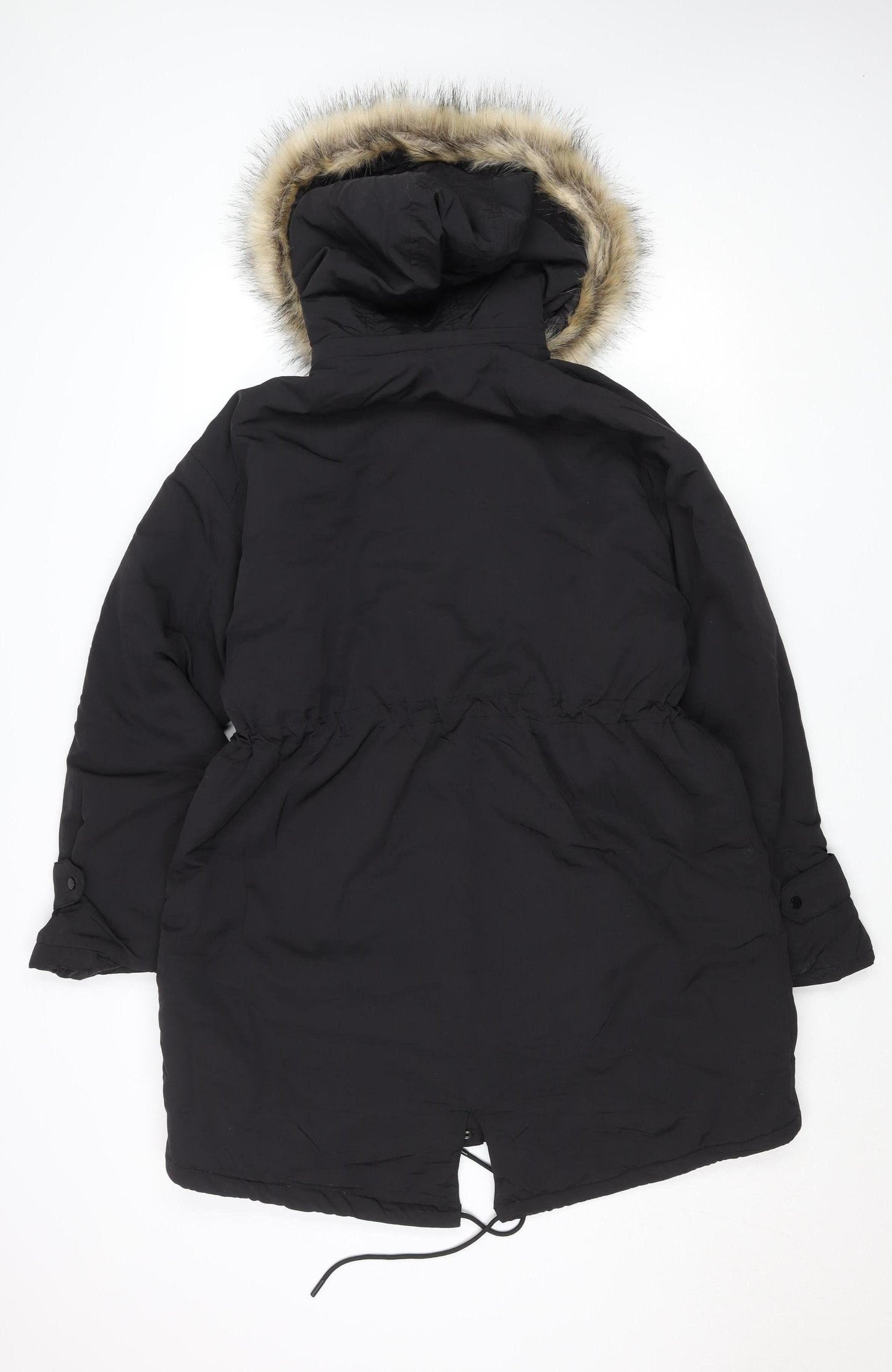Primark Womens Black XS Hooded Parka Coat Faux Fur Trim Winter Jacket