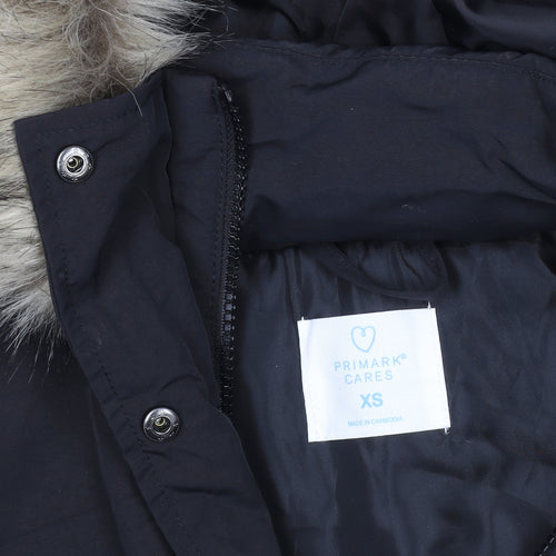 Primark Womens Black XS Hooded Parka Coat Faux Fur Trim Winter Jacket