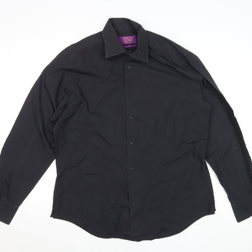 Next Men's Black Slim Fit Long Sleeve Dress Shirt 15.5 inch Collar