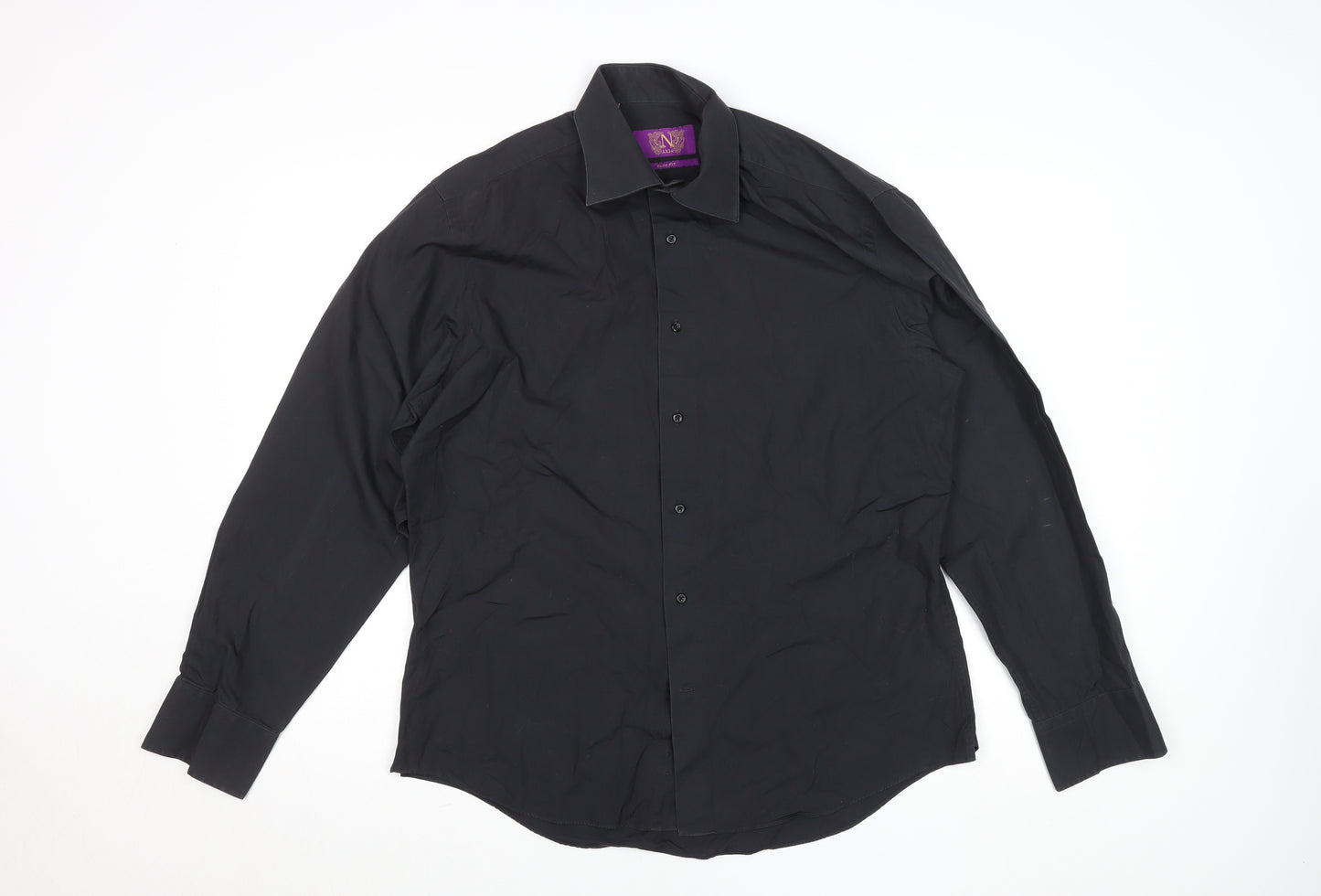 Next Men's Black Slim Fit Long Sleeve Dress Shirt 15.5 inch Collar