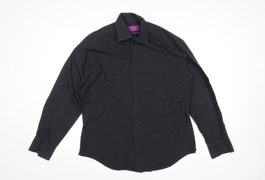 Next Men's Black Slim Fit Long Sleeve Dress Shirt 15.5 inch Collar