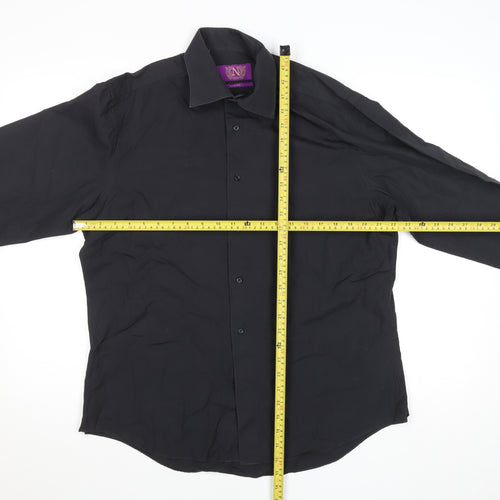Next Men's Black Slim Fit Long Sleeve Dress Shirt 15.5 inch Collar