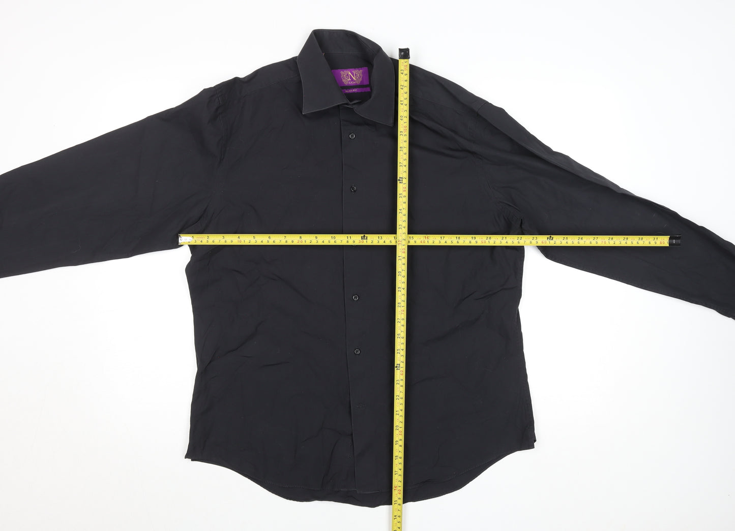 Next Men's Black Slim Fit Long Sleeve Dress Shirt 15.5 inch Collar