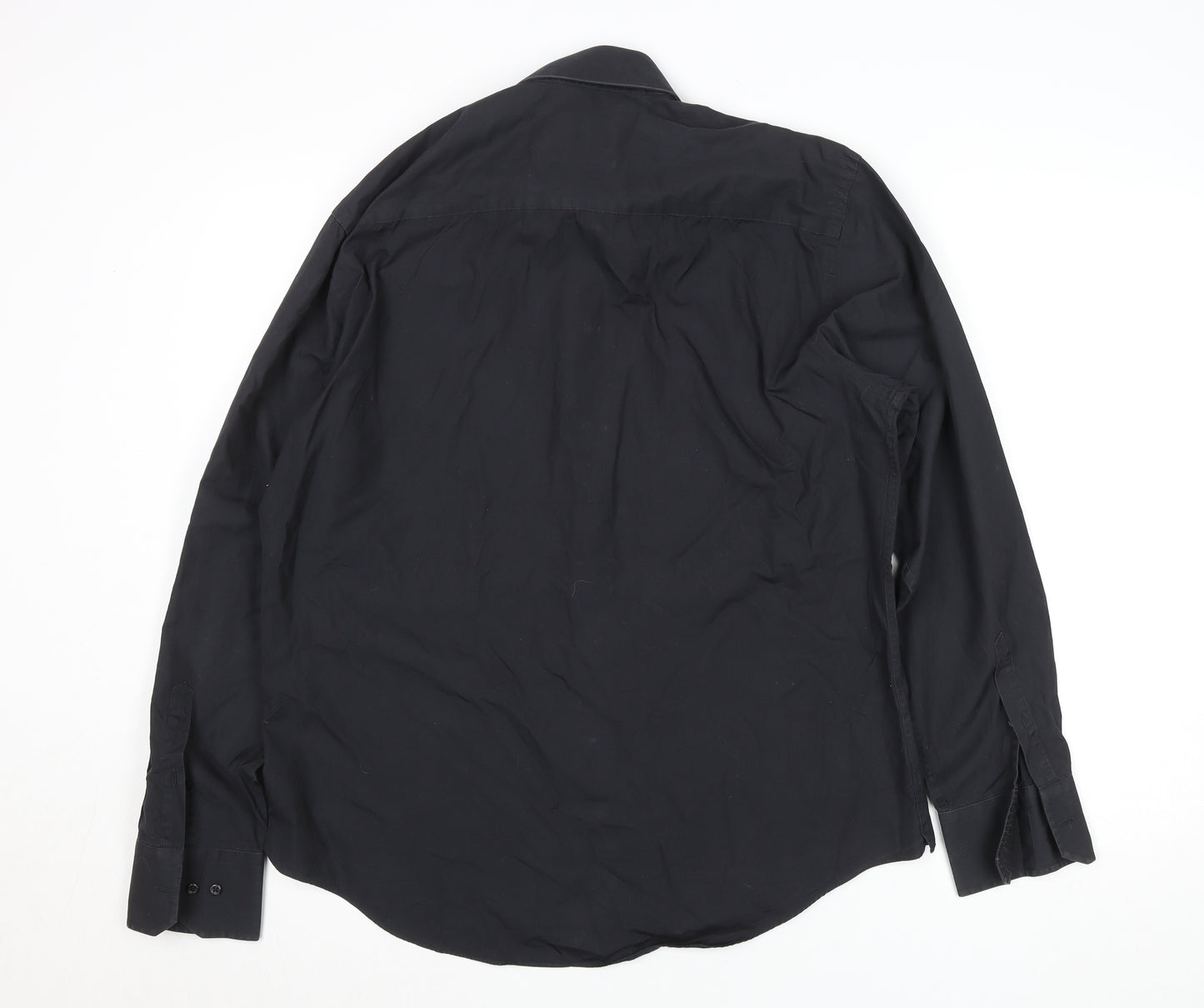 Next Men's Black Slim Fit Long Sleeve Dress Shirt 15.5 inch Collar