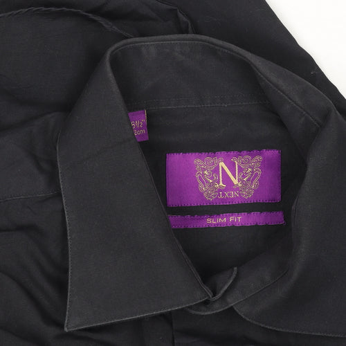 Next Men's Black Slim Fit Long Sleeve Dress Shirt 15.5 inch Collar