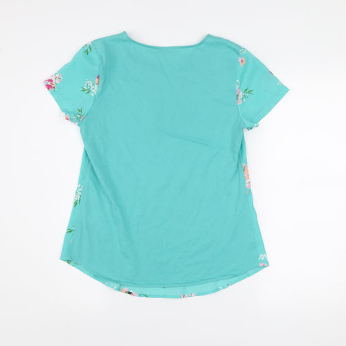Van Heusen Women's Blue Floral V-Neck Short Sleeve Tunic Blouse XS