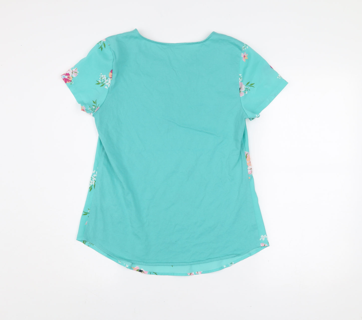 Van Heusen Women's Blue Floral V-Neck Short Sleeve Tunic Blouse XS