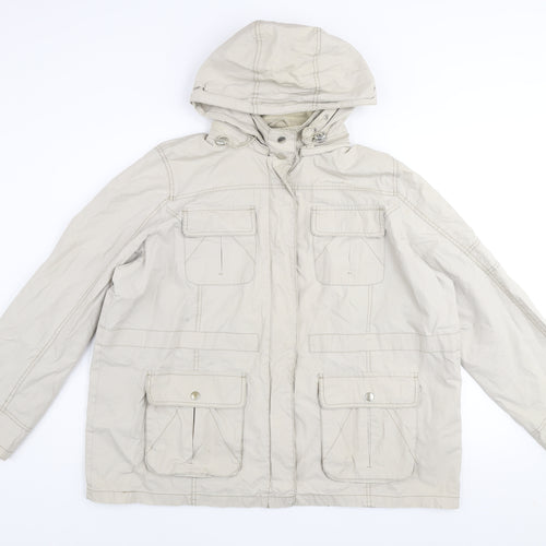 bm casual Women Beige Cotton Hooded Parka Jacket Size L