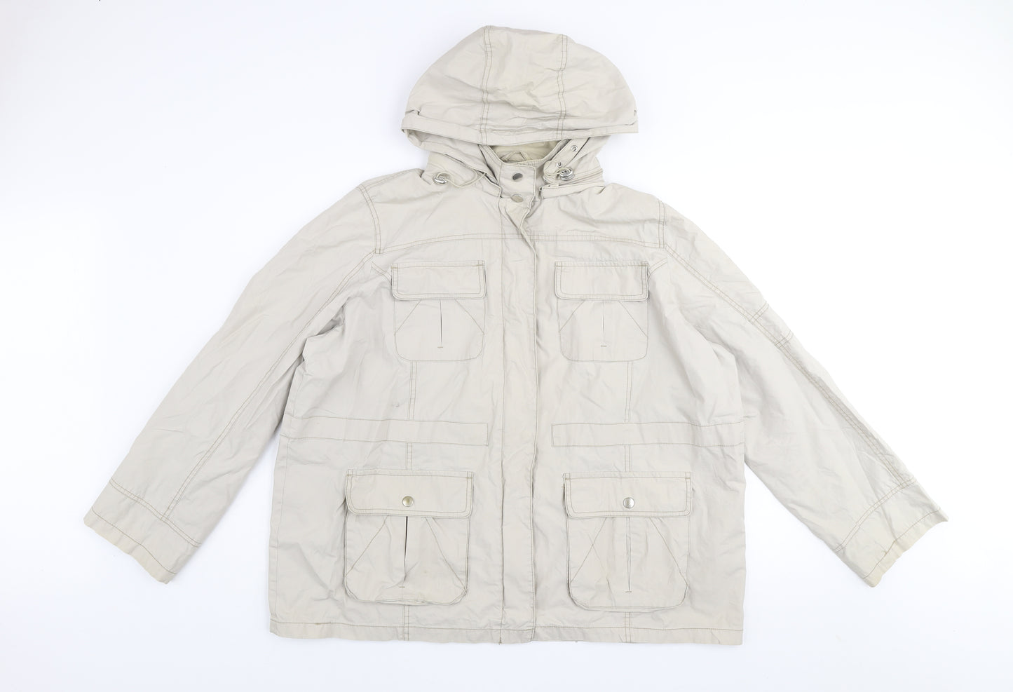 bm casual Women Beige Cotton Hooded Parka Jacket Size L