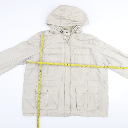 bm casual Women Beige Cotton Hooded Parka Jacket Size L