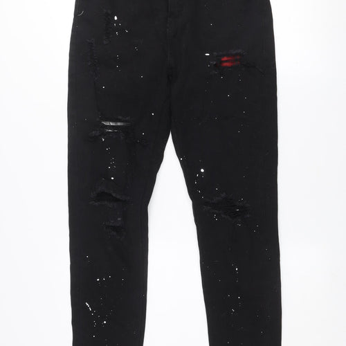 Manière De Voir Men's Black Slim Fit Distressed Skinny Jeans 32W 34L