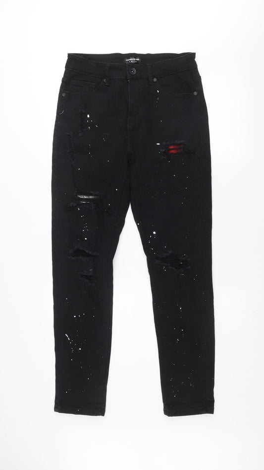 Manière De Voir Men's Black Slim Fit Distressed Skinny Jeans 32W 34L