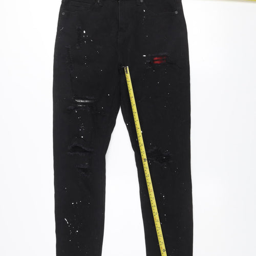 Manière De Voir Men's Black Slim Fit Distressed Skinny Jeans 32W 34L