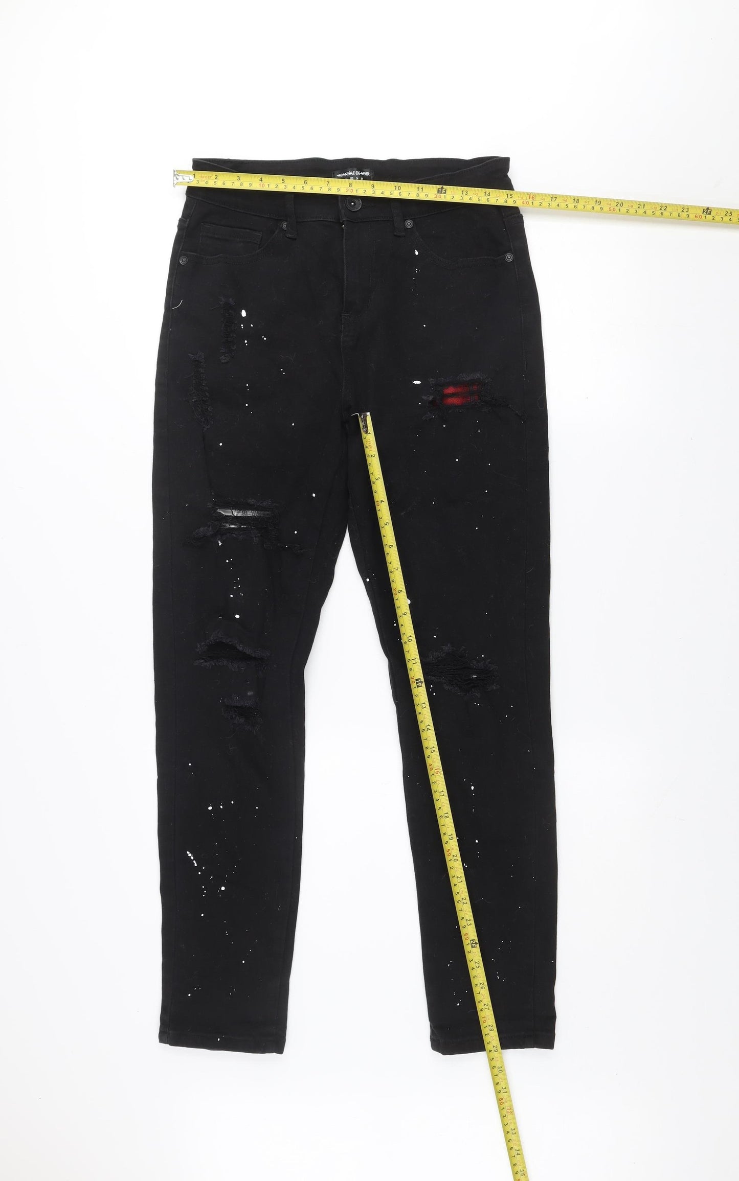 Manière De Voir Men's Black Slim Fit Distressed Skinny Jeans 32W 34L