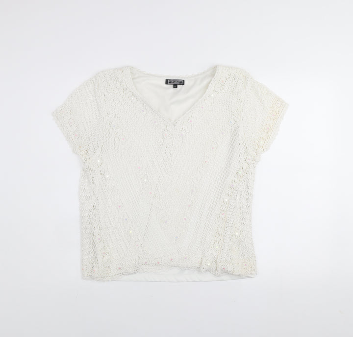 Debenhams Classics Women's Ivory Crochet Sequin Blouse Size 20