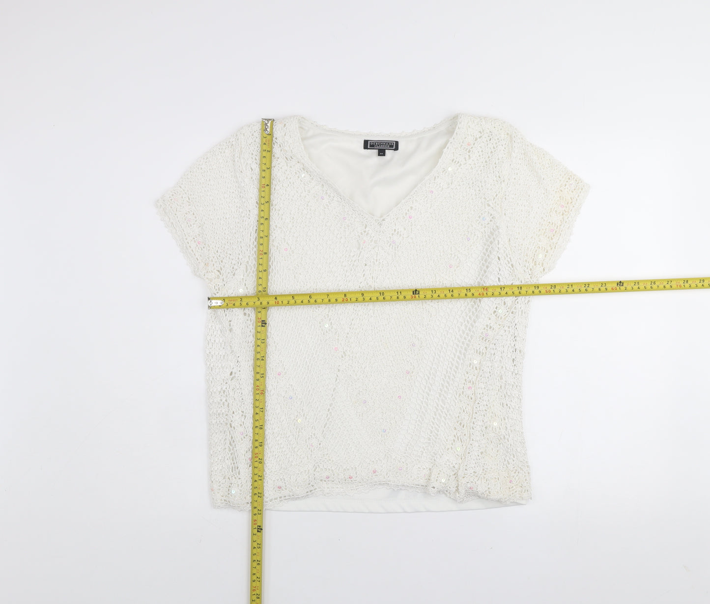 Debenhams Classics Women's Ivory Crochet Sequin Blouse Size 20