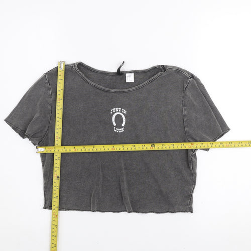 H&M Divided Womens Grey Cropped T-Shirt L Short Sleeve Casual 100% Cotton