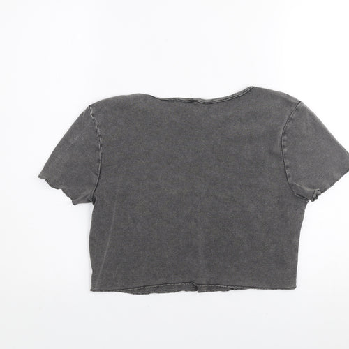 H&M Divided Womens Grey Cropped T-Shirt L Short Sleeve Casual 100% Cotton