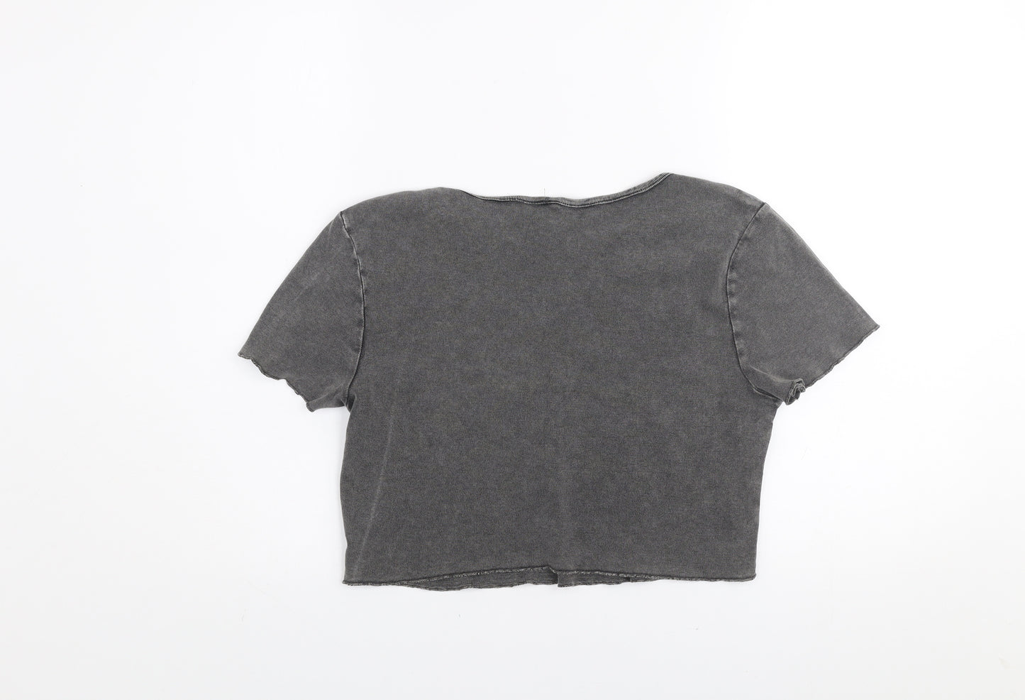 H&M Divided Womens Grey Cropped T-Shirt L Short Sleeve Casual 100% Cotton