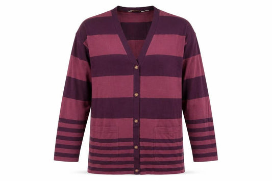 Front view of Kaleidoscope Men's Purple Striped Cotton Cardigan M