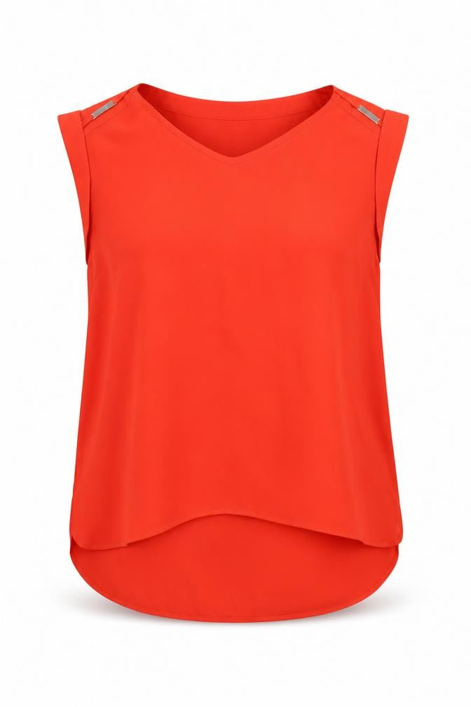 Front view of Yessica Women's Red Sleeveless V-Neck Chiffon Blouse, size 10