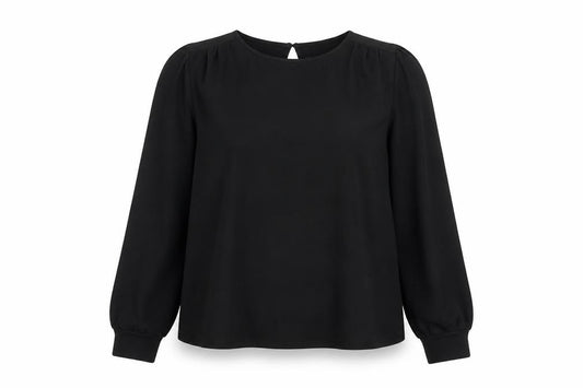 Front view of H&M Women’s Black Long Sleeve Polyester Blouse, size UK 12