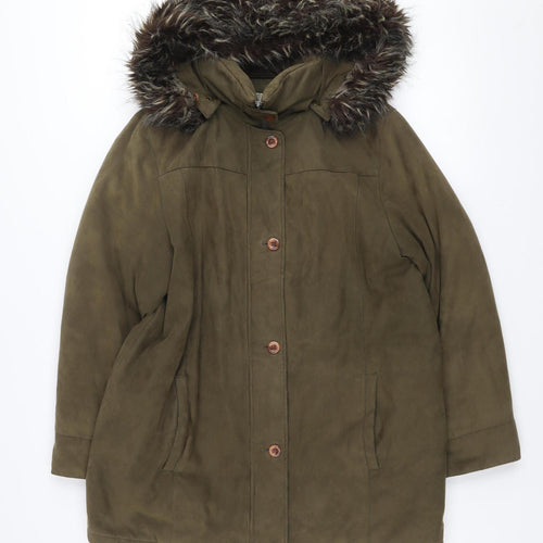 Fashion Edition Women's Green Faux Fur Trim Hooded Parka Coat Size 10