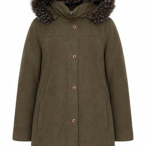 Fashion Edition Women's Green Faux Fur Trim Hooded Parka Coat Size 10