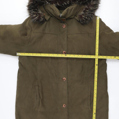 Fashion Edition Women's Green Faux Fur Trim Hooded Parka Coat Size 10