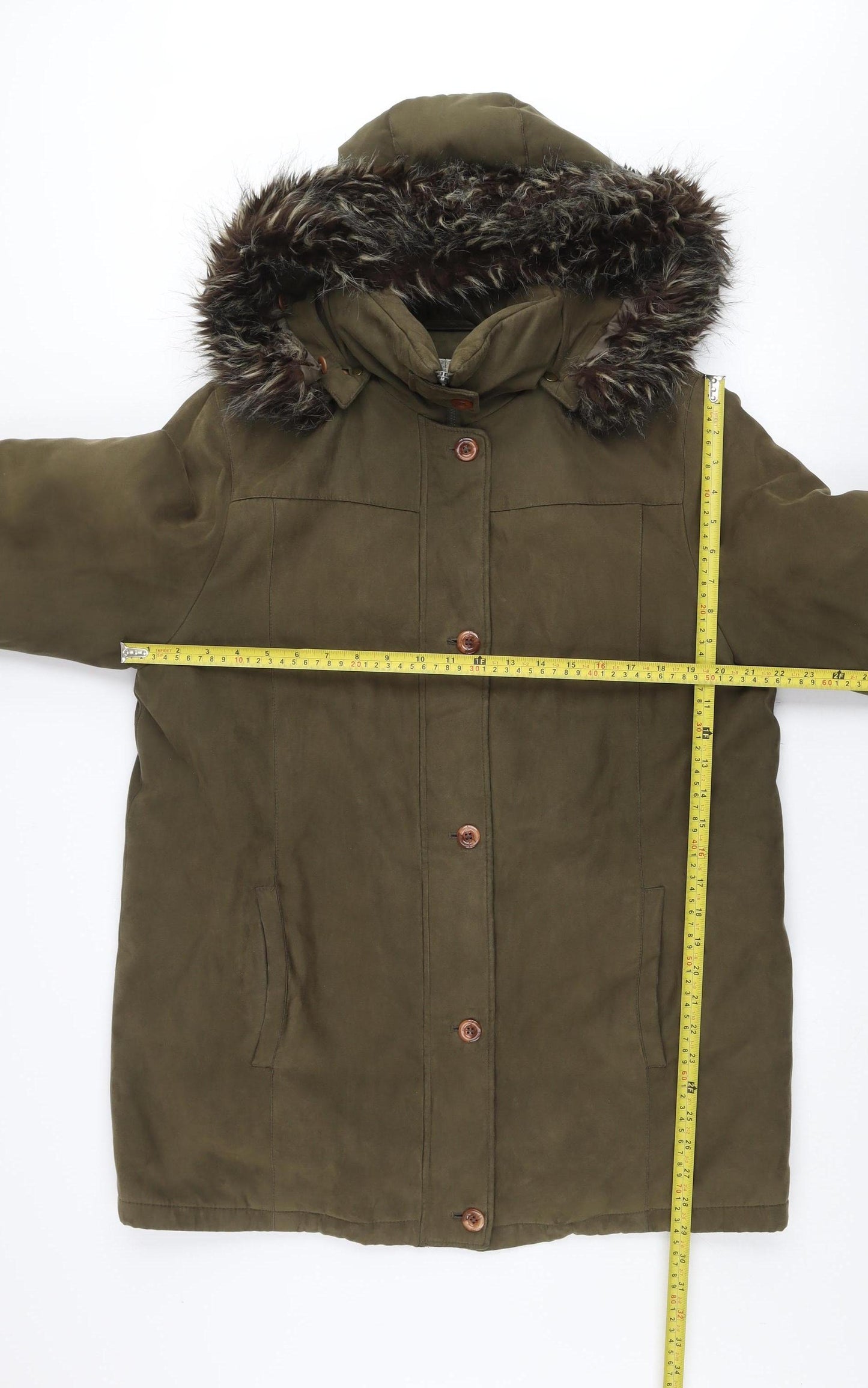 Fashion Edition Women's Green Faux Fur Trim Hooded Parka Coat Size 10