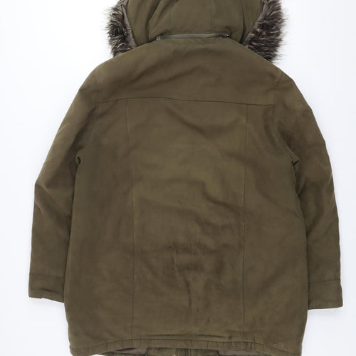 Fashion Edition Women's Green Faux Fur Trim Hooded Parka Coat Size 10
