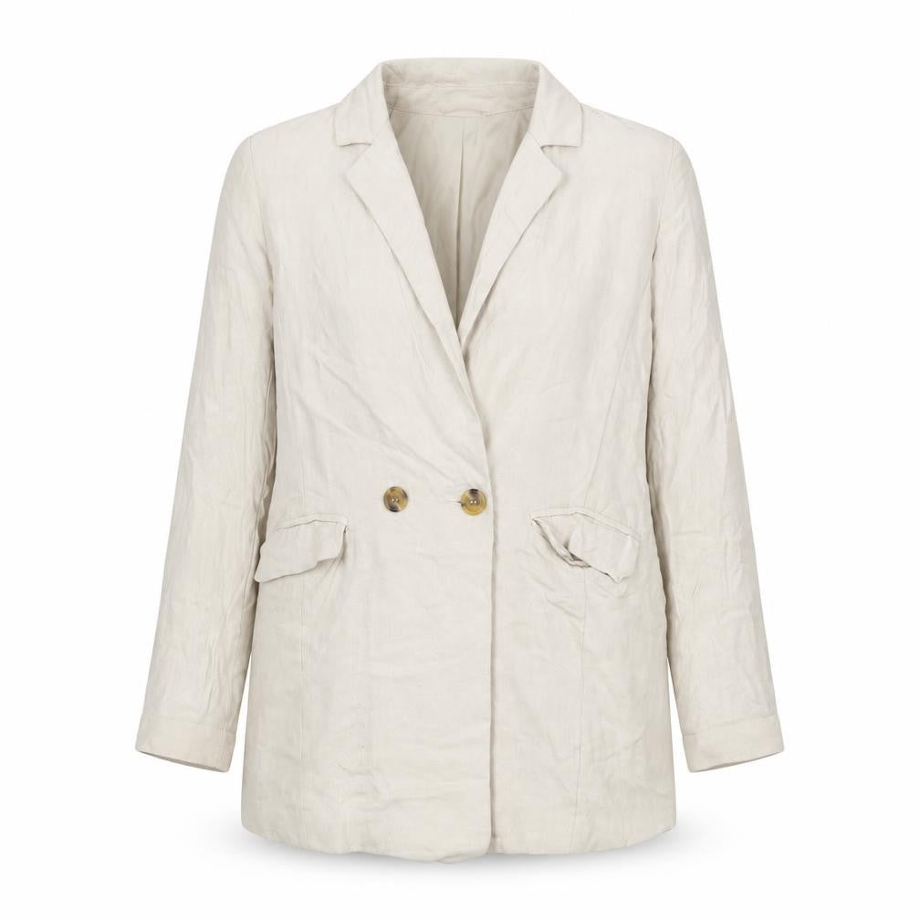 Front view of Dotti women’s beige linen blend blazer jacket, size UK 10