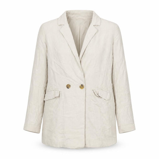 Front view of Dotti women’s beige linen blend blazer jacket, size UK 10