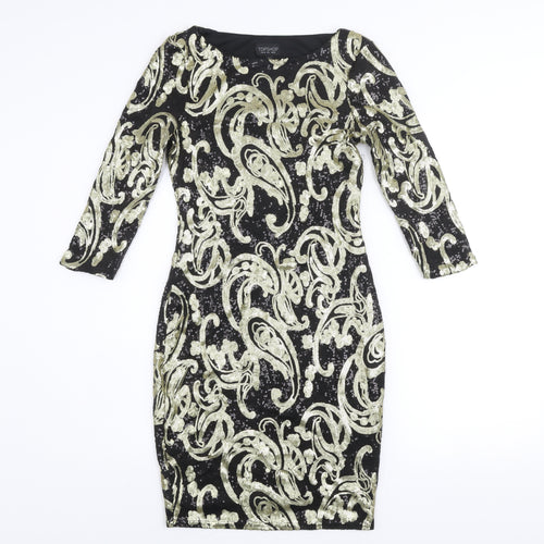 Topshop Women’s Black Sequin Bodycon Dress UK 10 Party Cocktail