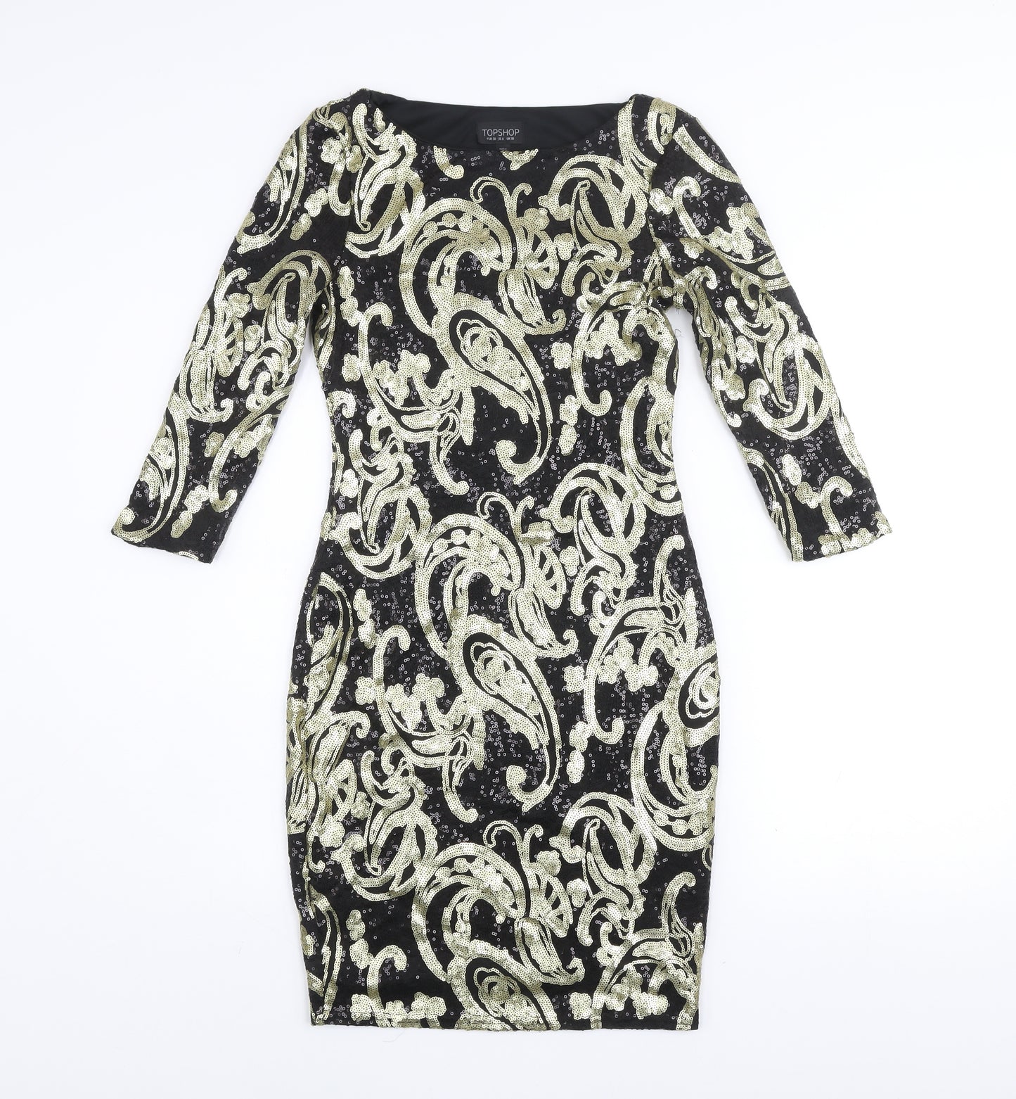 Topshop Women’s Black Sequin Bodycon Dress UK 10 Party Cocktail