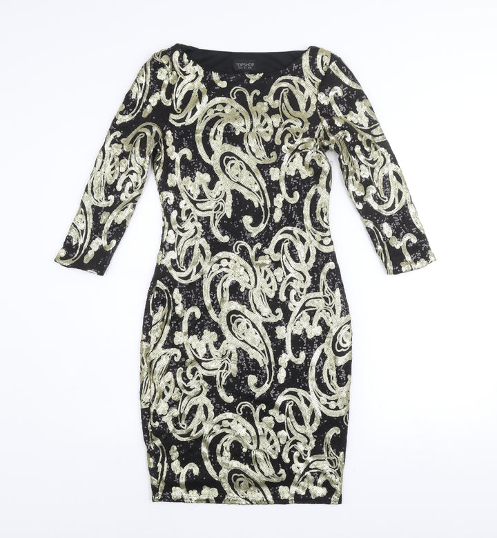 Topshop Women’s Black Sequin Bodycon Dress UK 10 Party Cocktail