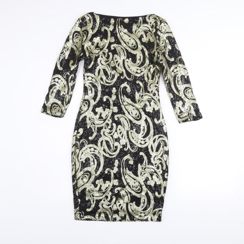Topshop Women’s Black Sequin Bodycon Dress UK 10 Party Cocktail