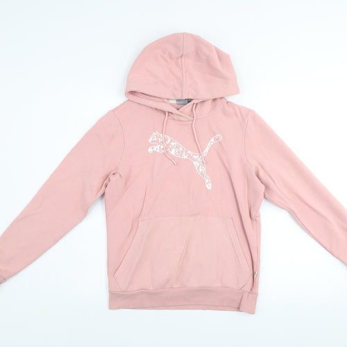 Puma Women Pink Pullover Hoodie Small Cotton Blend Logo Print