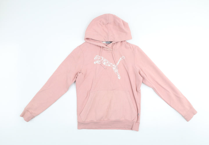 Puma Women Pink Pullover Hoodie Small Cotton Blend Logo Print