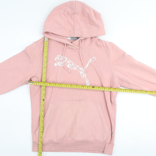 Puma Women Pink Pullover Hoodie Small Cotton Blend Logo Print