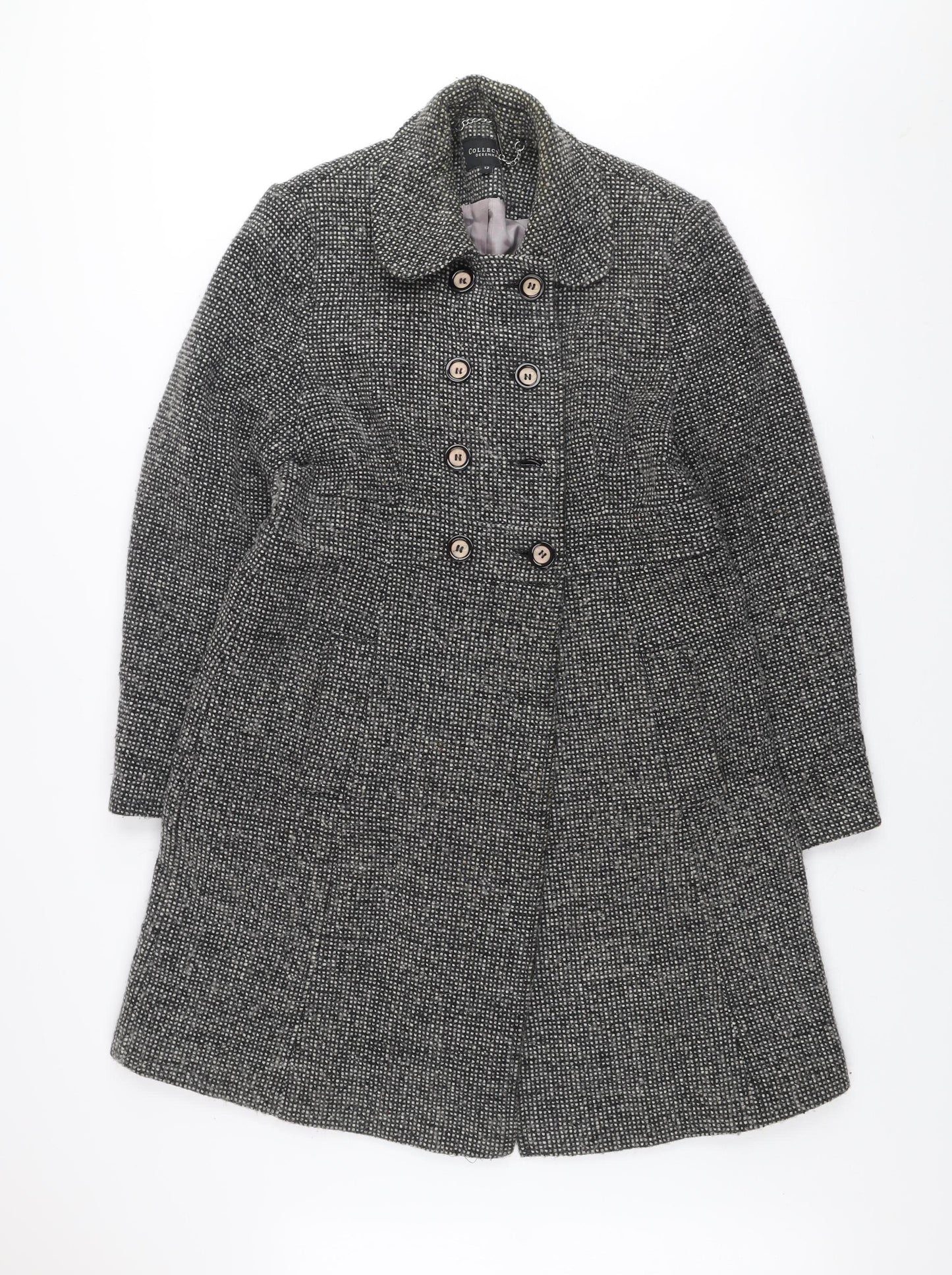 Debenhams Collection Women's Grey Wool Blend Double-Breasted Coat Size 12