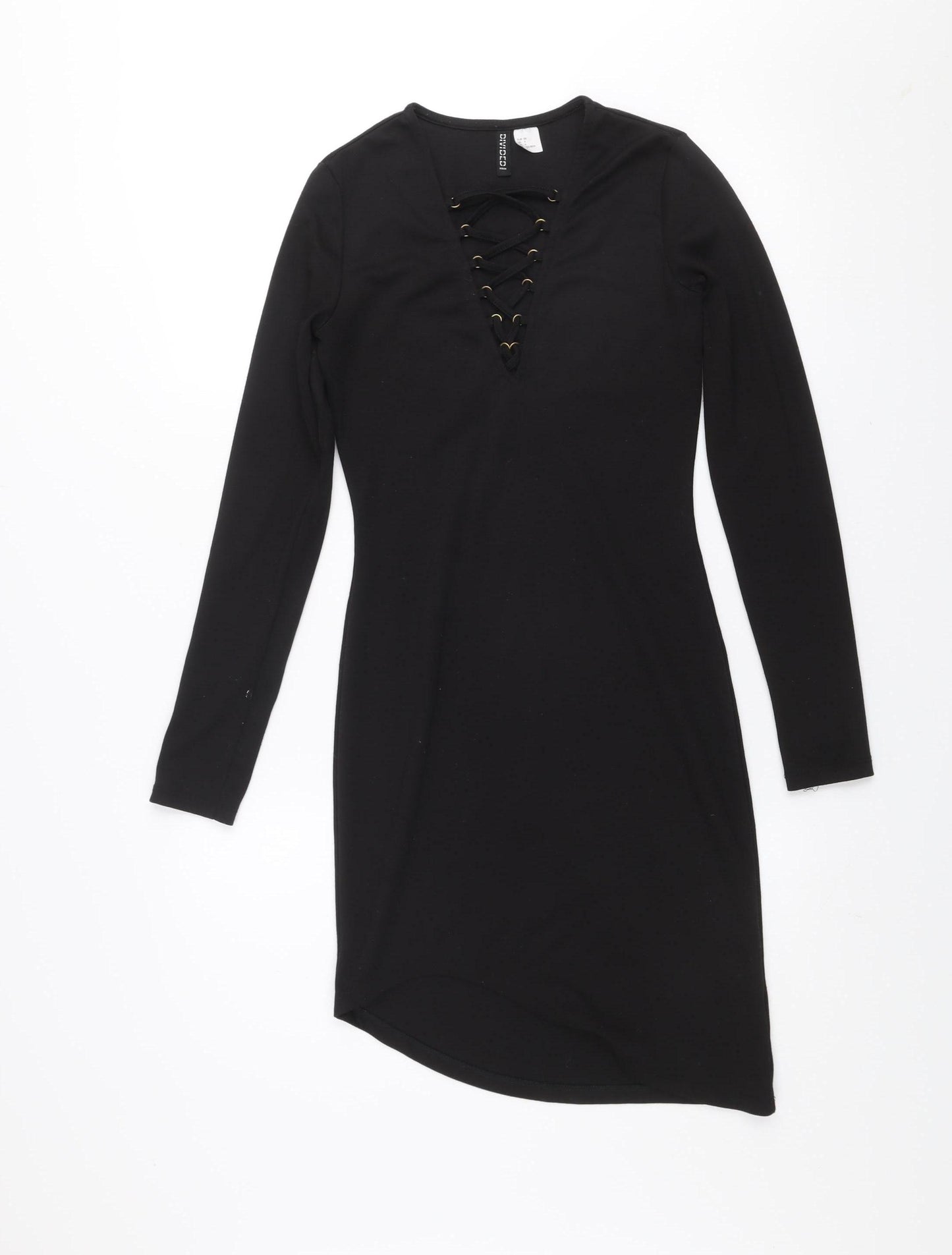 H&M Divided Women’s Black Bodycon Lace-Up V-Neck Dress Size 8