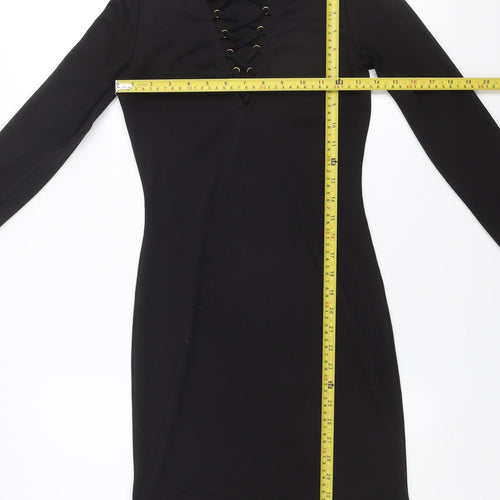 H&M Divided Women’s Black Bodycon Lace-Up V-Neck Dress Size 8