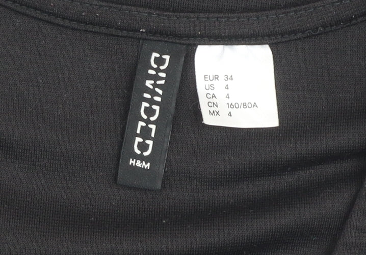 H&M Divided Women’s Black Bodycon Lace-Up V-Neck Dress Size 8