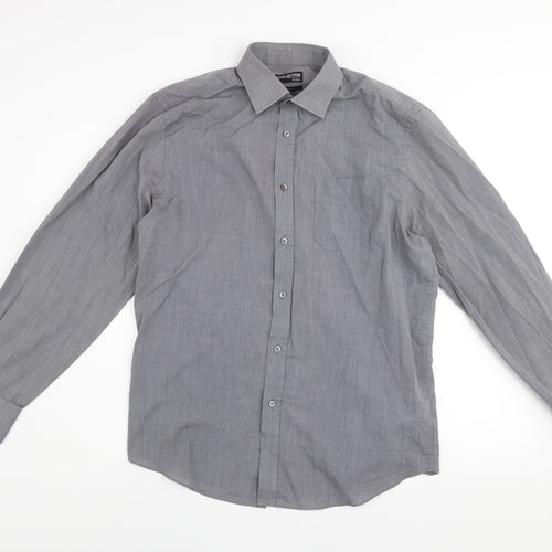 Debenhams Men’s Grey Tailored Fit Long Sleeve Button-Up Shirt Size 16