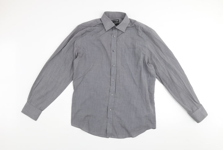 Debenhams Men’s Grey Tailored Fit Long Sleeve Button-Up Shirt Size 16