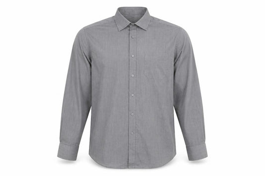 Front view of Debenhams Men’s Grey Tailored Fit Long Sleeve Button-Up Shirt, size 16