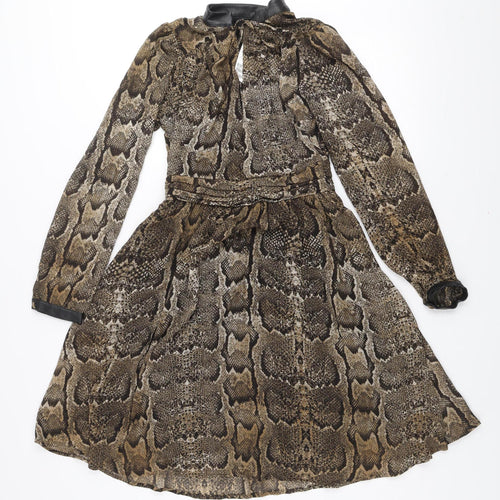 H&M Women's Brown Snake Print A-Line Dress Size 8 Long Sleeve