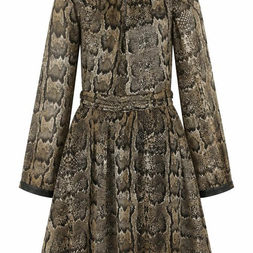 H&M Women's Brown Snake Print A-Line Dress Size 8 Long Sleeve