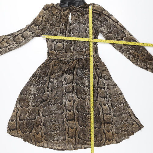 H&M Women's Brown Snake Print A-Line Dress Size 8 Long Sleeve